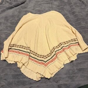 Cream Knit Poncho with Striped Accent